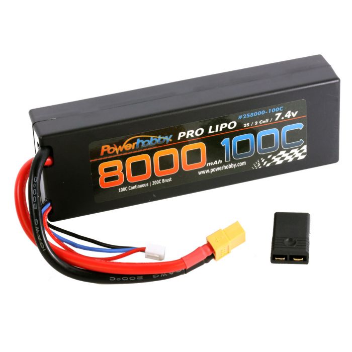Powerhobby 2s 7.4V 8000mah 100c-200C Lipo Battery W XT60 Plug + Adapter