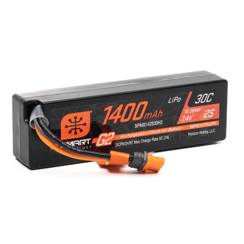 7.4V 1400mAh 2S 30C Smart G2 LiPo Battery: IC2 Connector GROM