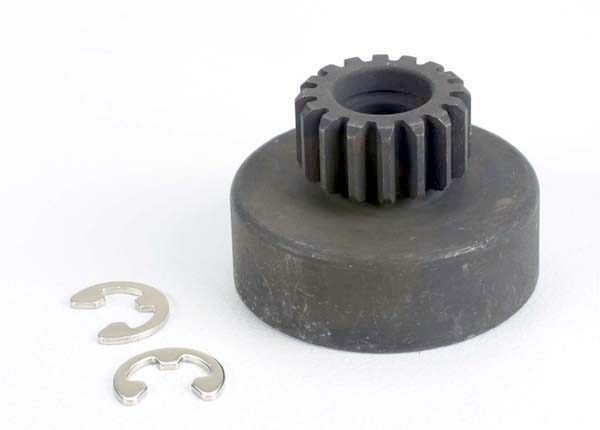 Traxxas Clutch bell, (16-tooth)/5x8x0.5mm fiber washer (2)/ 5mm E-clip