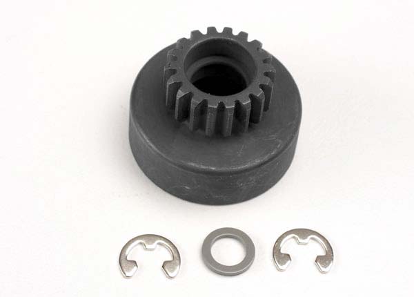 Traxxas Clutch bell (18-tooth)/5x8x0.5mm fiber washer (2)/ 5mm e-clip