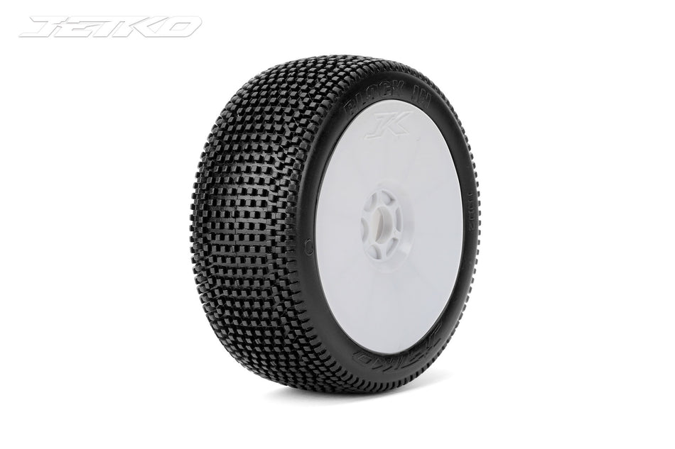 Block In 1/8 Buggy Tires Mounted on White Dish Rims, Medium Soft (2)