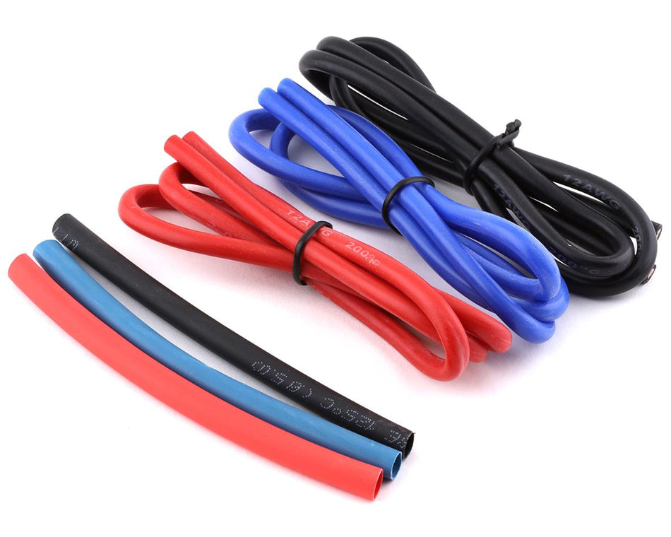 Yeah Racing Silicone Wire Set (Red, Black & Blue) (3) (1.9') (12AWG) w/Heat Shrink