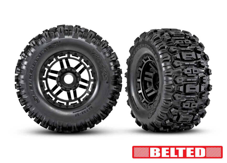 Traxxas Maxx 2.8" Black Wheels & Belted Sledgehammer Tires (2)