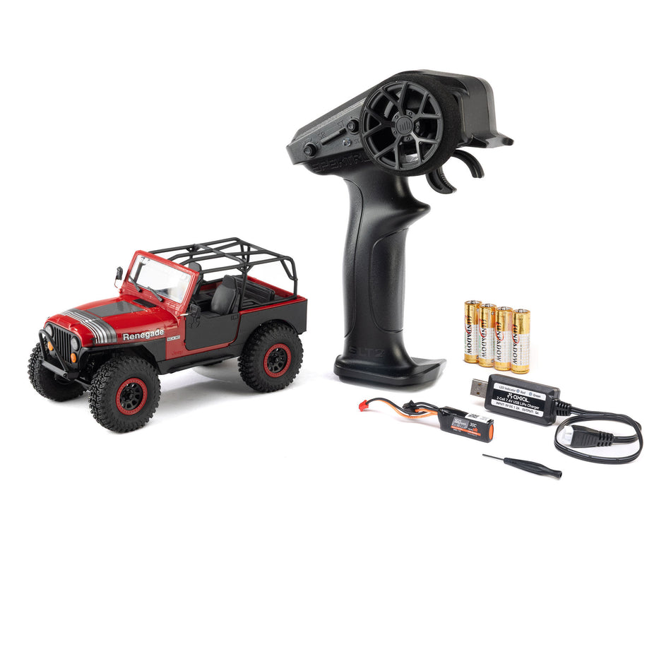 1/30 SCX30 Jeep CJ-7 Renegade 4X4 RTR Brushed Rock Crawler (Battery & Charger Included), Genright, Red