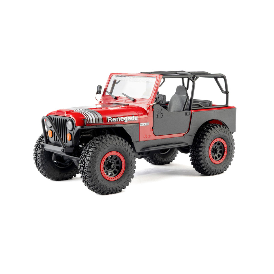 1/30 SCX30 Jeep CJ-7 Renegade 4X4 RTR Brushed Rock Crawler (Battery & Charger Included), Genright, Red