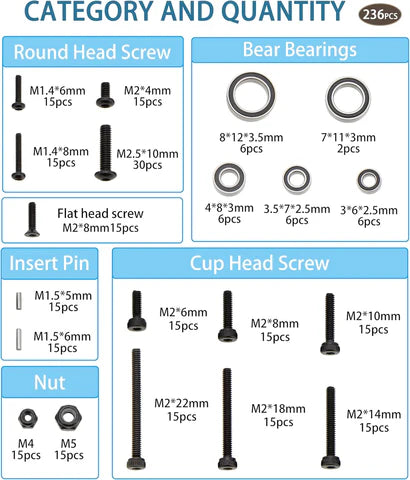 Powerhobby Sealed Bearing Kit + Screws 1/18 Redcat Ascent-18