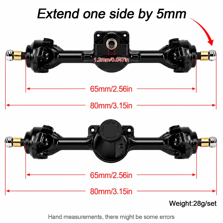 Powerhobby Axial SCX30 Front + Rear Aluminum +5MM Axles w Extended Black