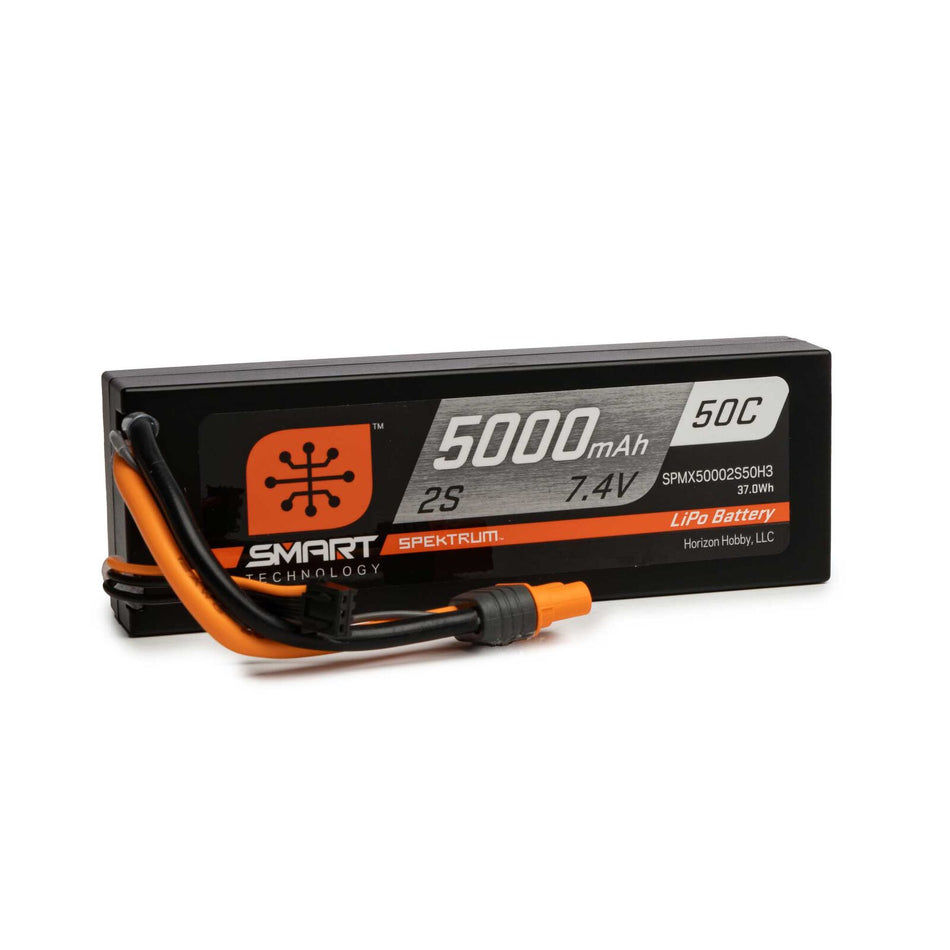 Spektrum 7.4V 5000mAh 2S 50C Smart Hardcase LiPo Battery: IC3