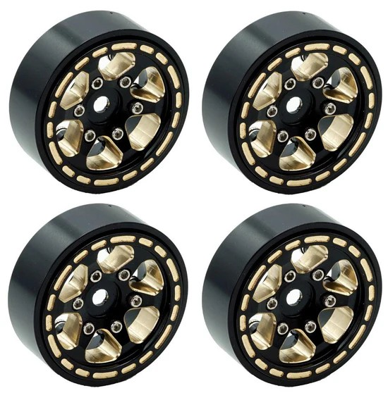 Powerhobby 1.0" Black Brass Beadlock Crawler Wheels 1/24 Axial SCX24