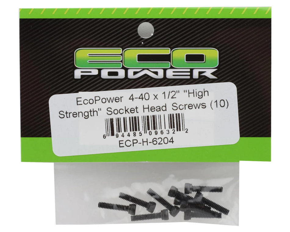 EcoPower 4-40 "High Strength" Socket Cap Head Screws (10) (4-40x1/2")