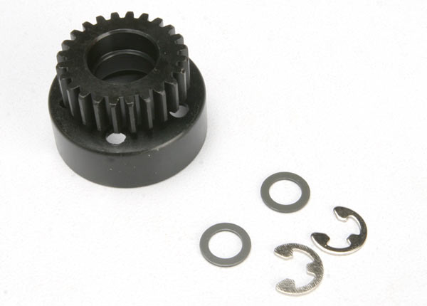 Traxxas Clutch bell, (24 tooth) / 5x8x0.5mm fiber washer (2)/ 5mm E-clip