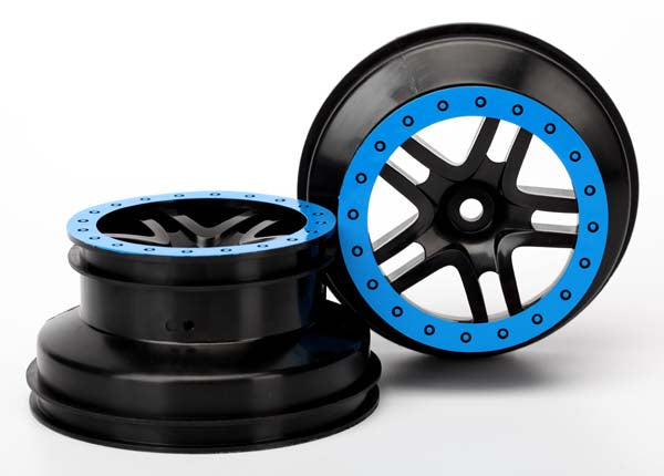 Traxxas SCT Split-Spoke Beadlocked Style Rims, Blue/ Black