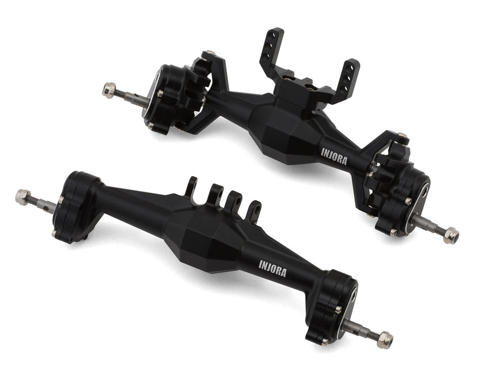 Injora Aluminum Diamond Front & Rear Portal Axles Set for Traxxas® TRX-4M® w/Steering Links (Black) (+5mm) (Lay Down Servo)