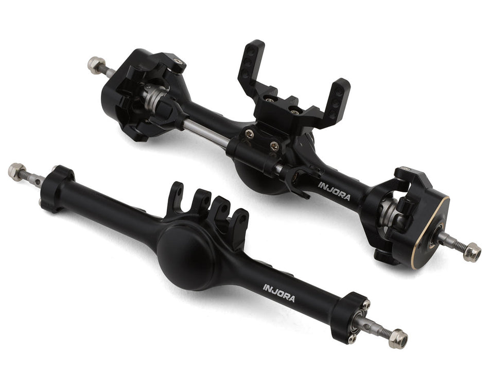Injora Aluminum Planet Front & Rear Straight Axles Set for Traxxas® TRX-4M® w/Hydraulic Steering (Black) (+7mm) (Lay Down Servo)