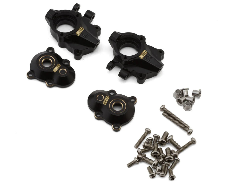 Injora Redcat Ascent-18 Brass Front Portal Covers & Steering Knuckles Set (Black) (42g Total Weight) (Ascent-18/Scout II Brushed)