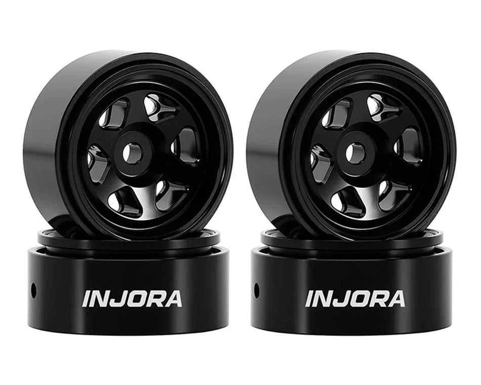 Injora Axial SCX30 0.7" 6-Spoke Aluminum Micro Rock Crawler Beadlock Wheels (Black) (4) (4g ea)