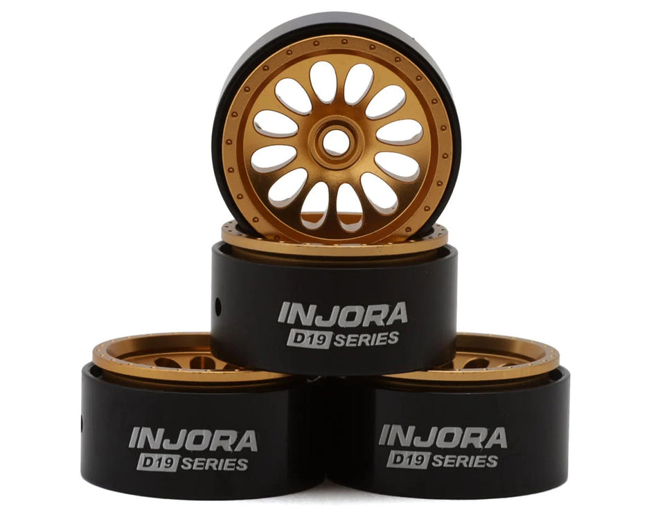 Injora 0.7" D19 Ripple Aluminum Micro Crawler Beadlock Wheels (Gold) (4) (4.2g ea) (0.5mm Offset)