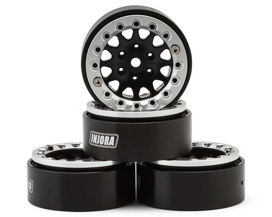 Injora 1.3" D-Slot Aluminum Micro Crawler Beadlock Wheels (27g ea) (Black/Chrome) (4)