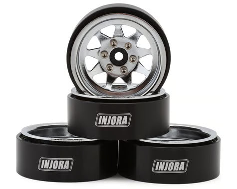 Injora 1.3" Stamped Steel Micro Rock Crawler Beadlock Wheels (23.5g ea) (Chrome) (4)