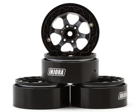 Injora 1.3" 6-Slot Aluminum Micro Crawler Beadlock Wheels (23g ea) (Grey/Black) (4)