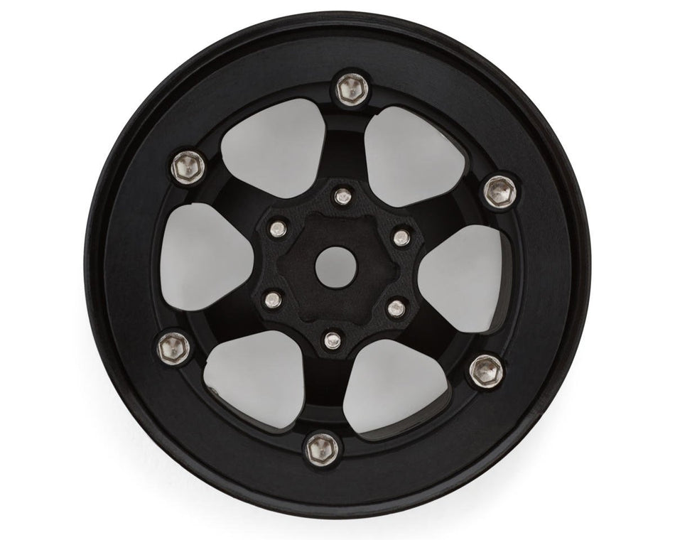 Injora 1.3" 6-Slot Aluminum Micro Crawler Beadlock Wheels (23g ea) (Black/Chrome) (4)