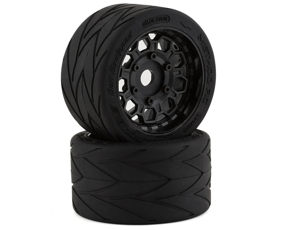 * Method RC Velociter Belted Pre-Mount 1/7 On-Road Rear Tires (Black) (2) w/Hive 17mm Hex Wheels