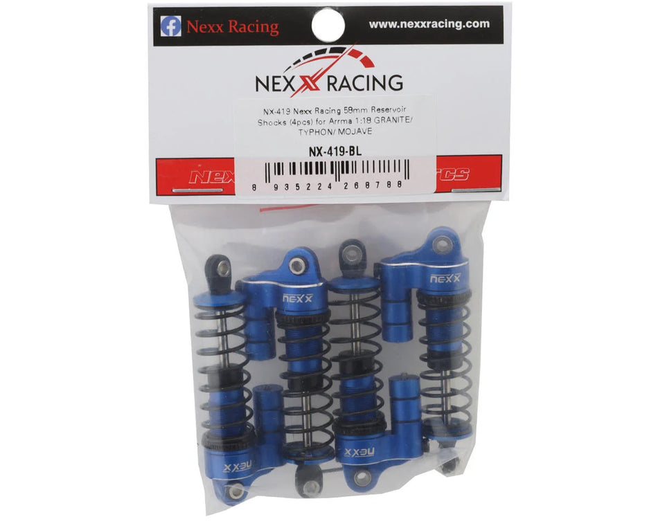 NEXX Racing Arrma Grom Reservoir Threaded Aluminum Oil-Filled Shocks (Blue) (4) (58mm)