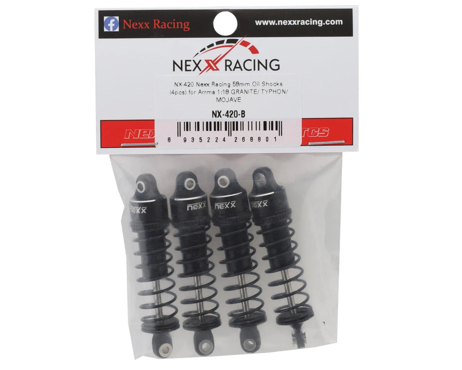 NEXX Racing Arrma Grom Threaded Aluminum Oil-Filled Shocks (Black) (4) (58mm)