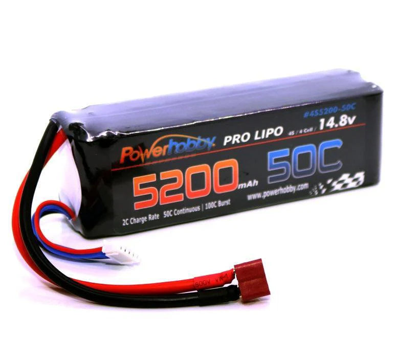 Powerhobby 4S 14.8V 5200mAh 50C Lipo Battery Soft Case 4-Cell w Deans Plug