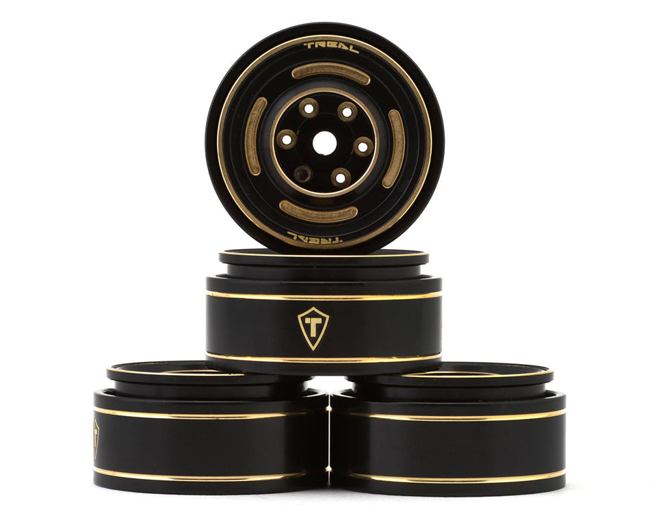 Treal Hobby Type C 1.0" 4-Slot Brass Beadlock Wheels (Black/Gold) (50g ea) (4)