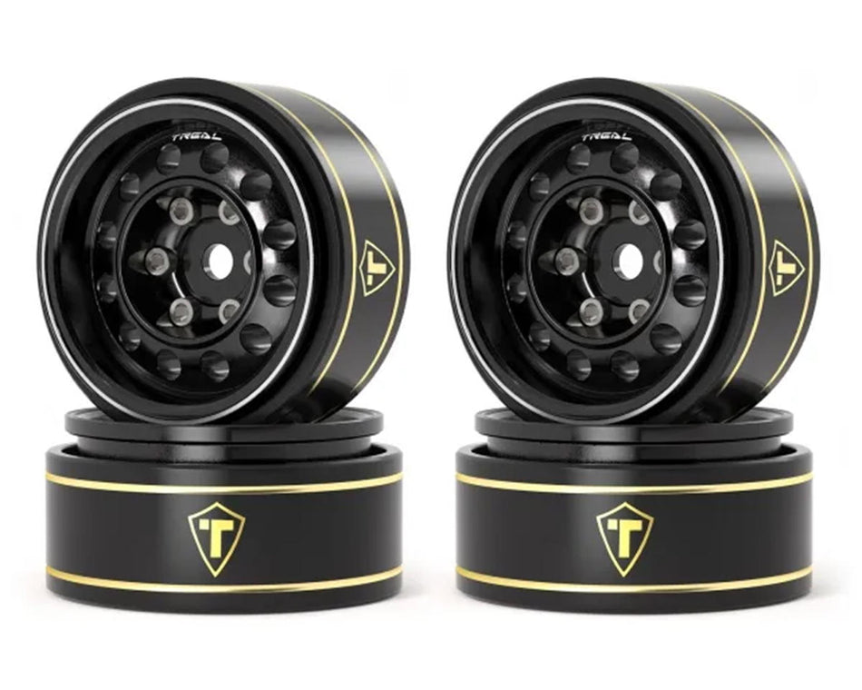 Treal Hobby Type K 1.0" 12-Hole Beadlock Classic Vintage Wagon Wheels (Black) (4) (28.9g ea)