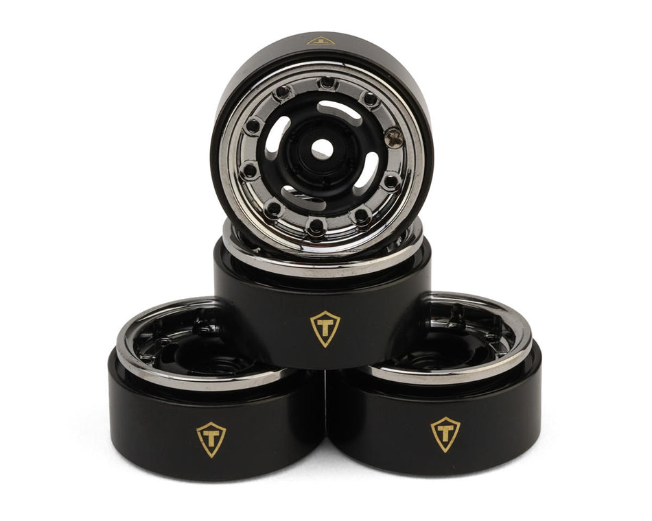 Treal Hobby Type-F 0.7" Aluminum Micro Crawler Beadlock Wheels (Chrome) (4) (9.5g ea) w/Brass Rings