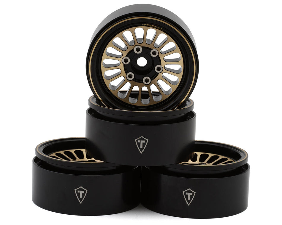 Treal Hobby Type D 1.9" Brass Beadlock Crawler Wheels (Black/Gold) (4) (215g ea)