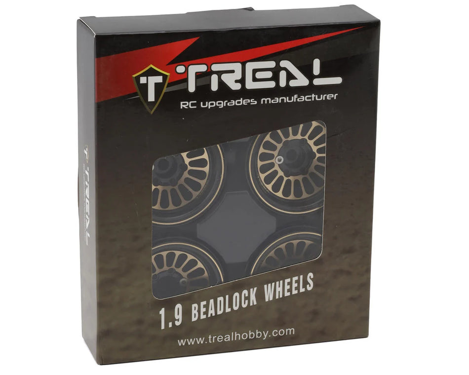 Treal Hobby Type D 1.9" Brass Beadlock Crawler Wheels (Black/Gold) (4) (215g ea)