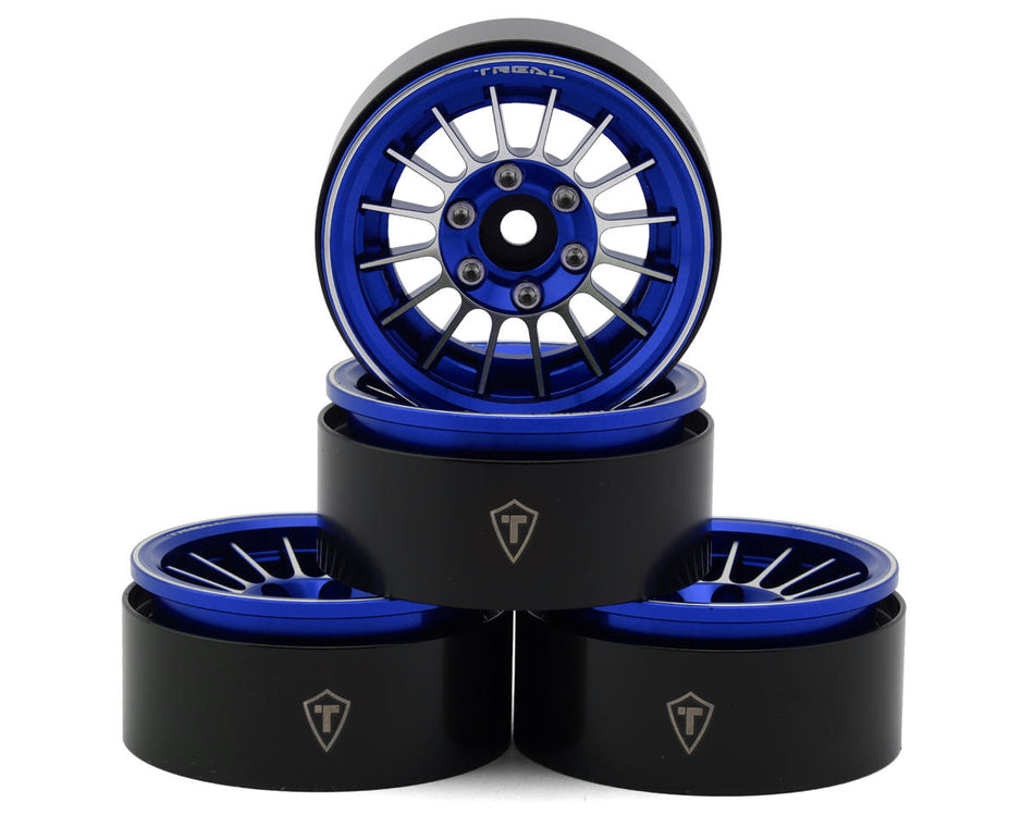 Treal Hobby 1.9" Type-J Multi-Spoke Aluminum Crawler Beadlock Wheels (Blue) (4) (113.7g ea)