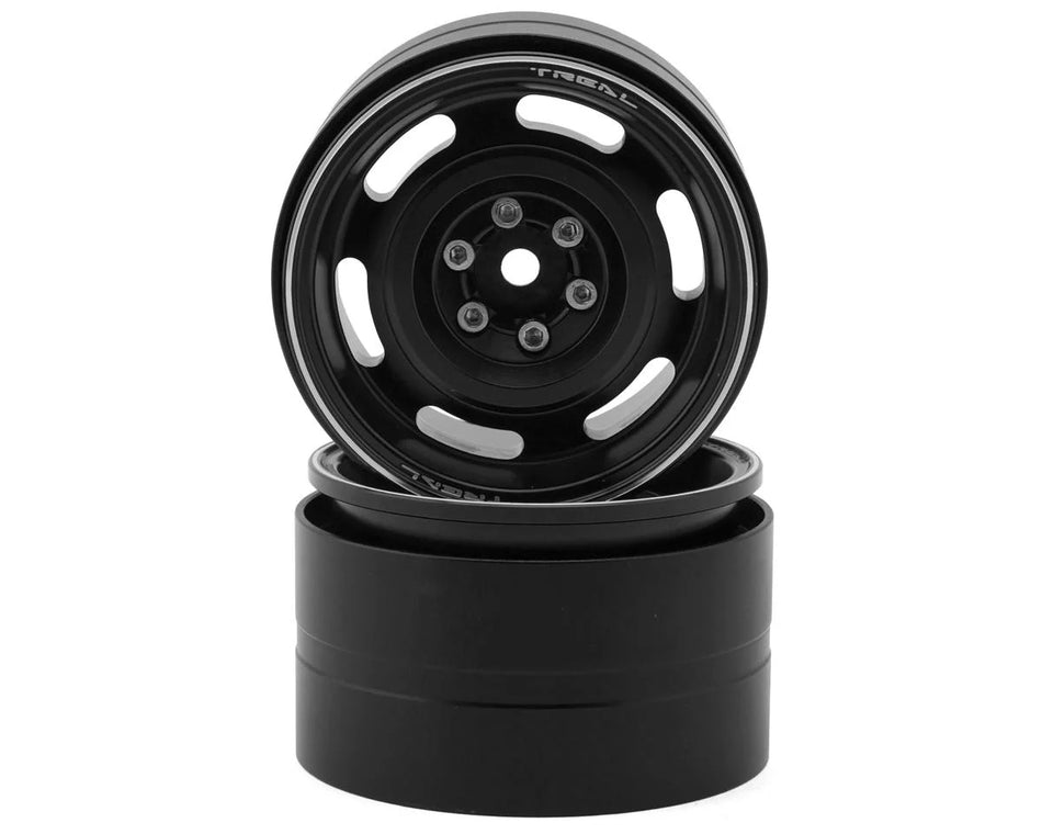 Treal Hobby Type B 2.2" Vintage Wagon Aluminum 1/10 Rock Crawler Beadlock Wheels (Black) (2) (120g ea)